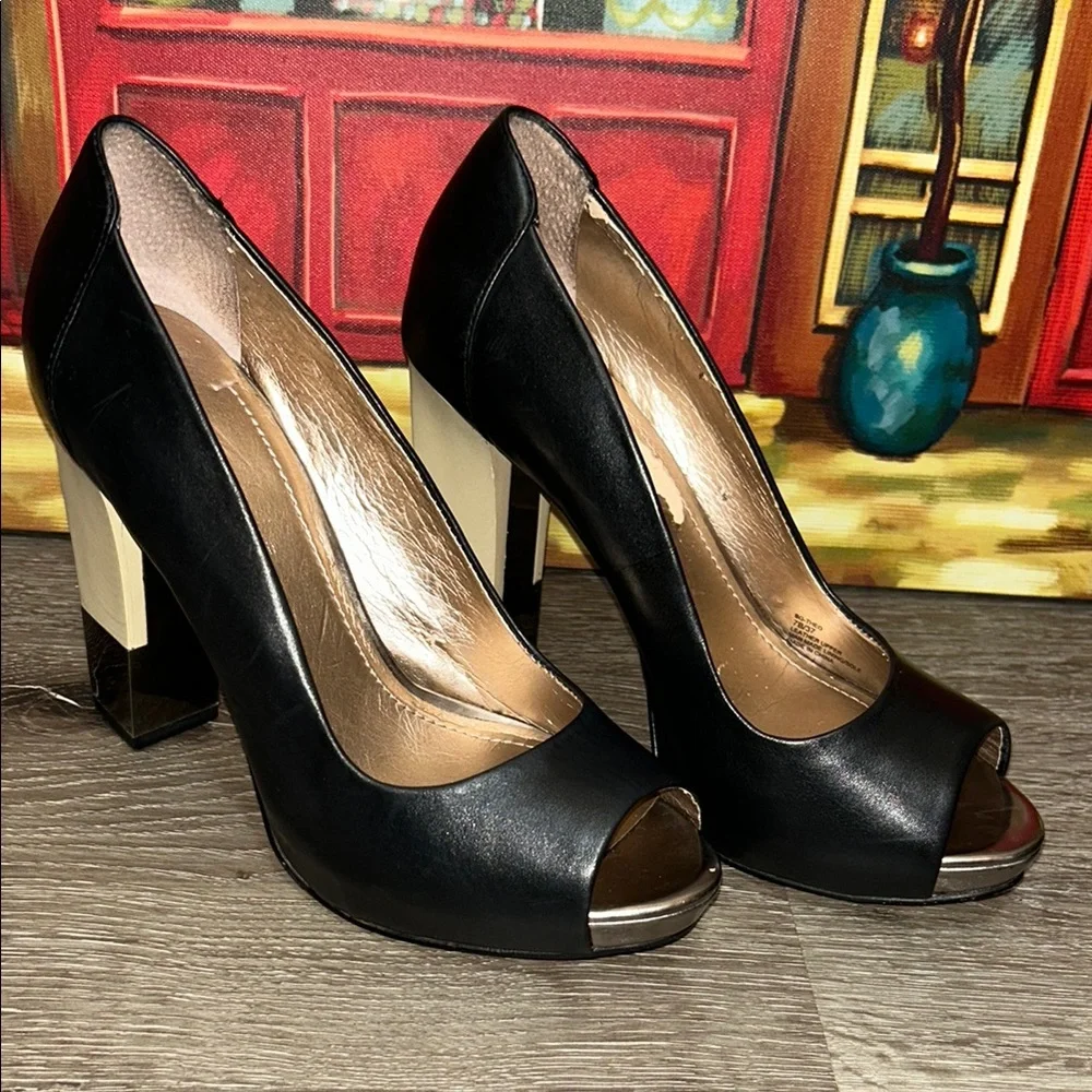 BCBGeneration Black Peep-Toe Stiletto Heels - Picture 5 of 15